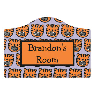 Cute brown tiger face purple pattern door sign