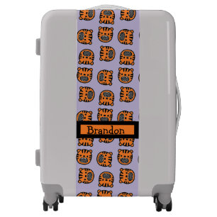 Cute brown tiger face purple pattern luggage