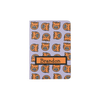 Cute brown tiger face purple pattern passport holder