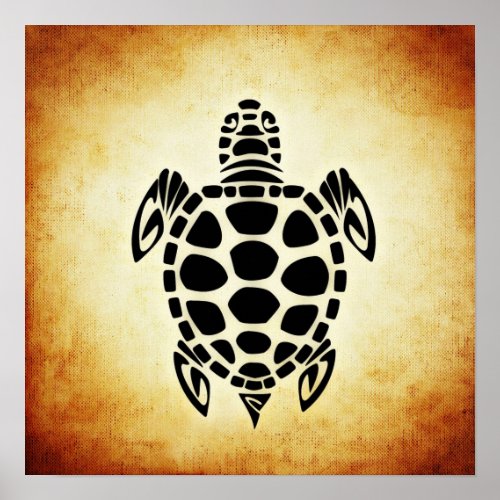 Cute Brown Tribal Tortoise Turtle Poster