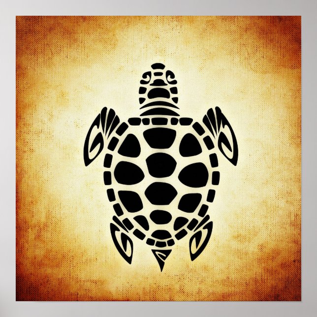 Cute Brown Tribal Tortoise Turtle Poster (Front)