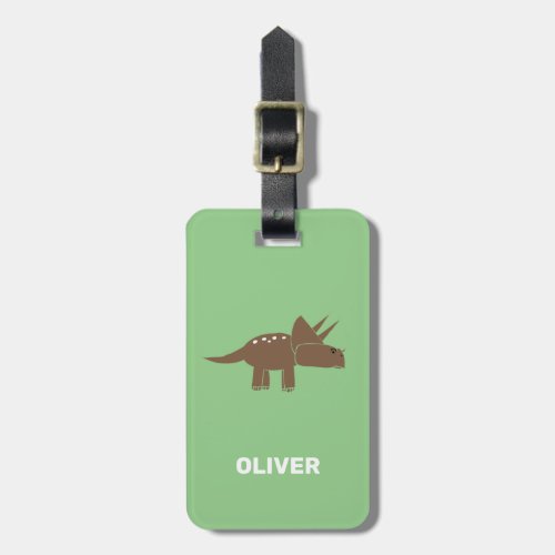 Cute Brown Triceratops Dinosaur For Kids   Luggage Tag