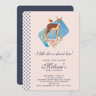Cute Brown Watercolor Deer Baby Shower Invitation