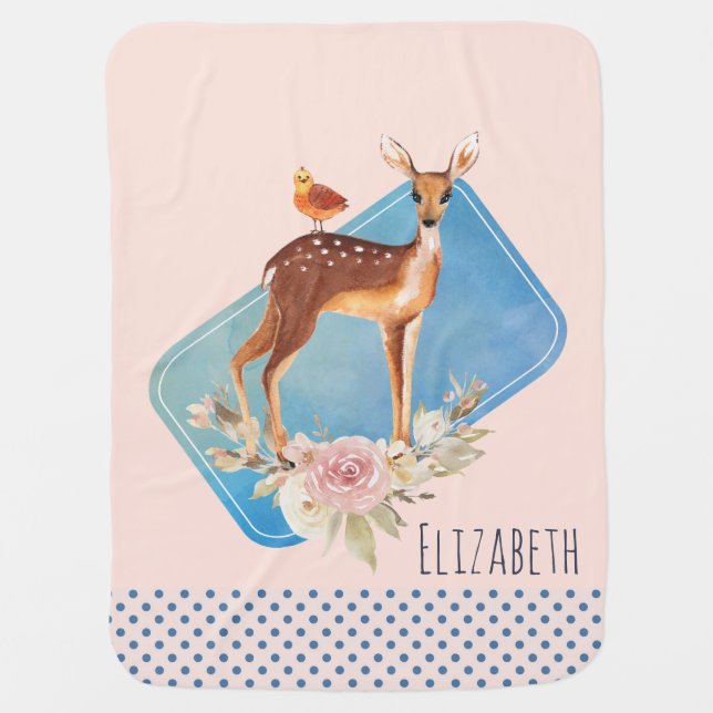 Cute Brown Watercolor Deer Rustic Baby Blanket (Front)