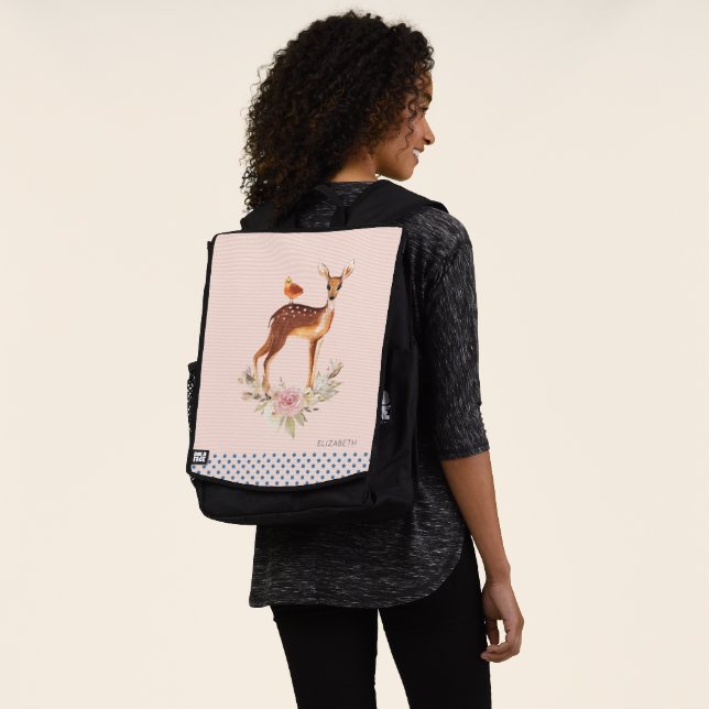 Cute Brown Watercolor Deer Rustic Backpack (Worn)