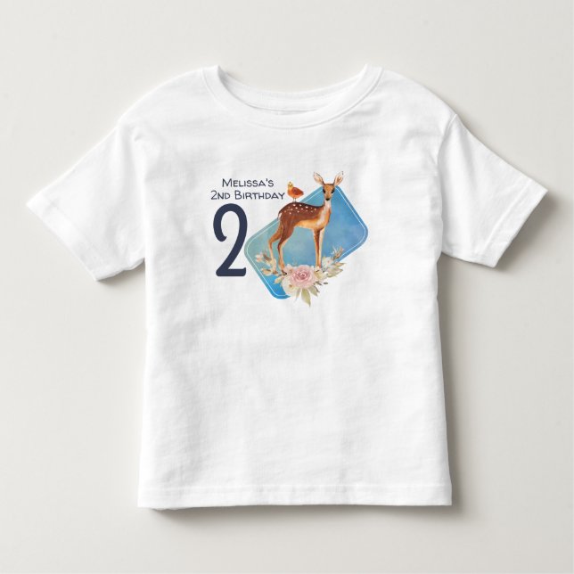Cute Brown Watercolor Deer Rustic Birthday Toddler T-shirt (Front)