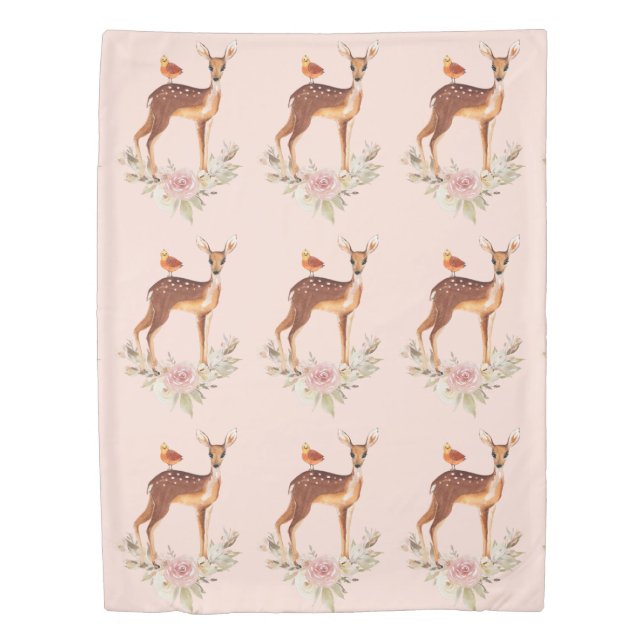 Cute Brown Watercolor Deer Rustic Duvet Cover (Front)