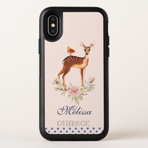 Cute Brown Watercolor Deer Rustic Elegance OtterBox Symmetry iPhone X Case