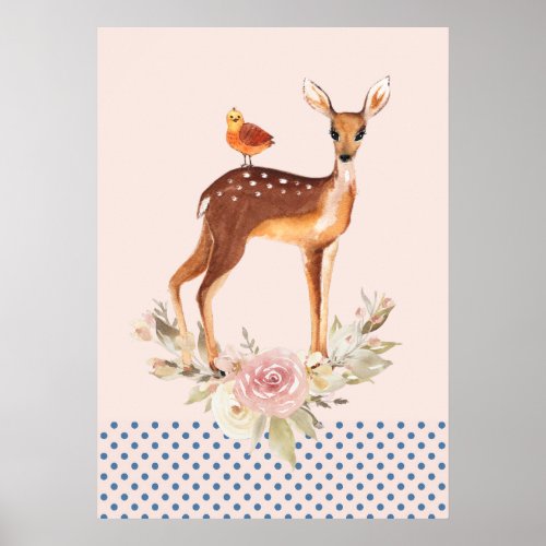 Cute Brown Watercolor Deer Rustic Elegance Poster
