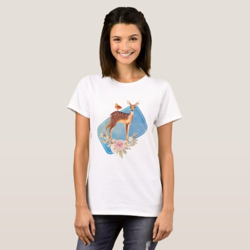 Cute Brown Watercolor Deer Rustic Elegance T_Shirt