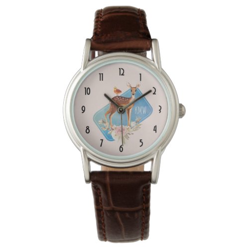 Cute Brown Watercolor Deer Rustic Elegance Watch