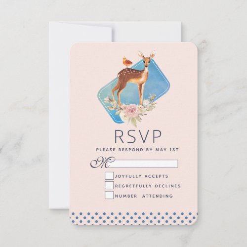Cute Brown Watercolor Deer Rustic Elegance Wedding RSVP Card