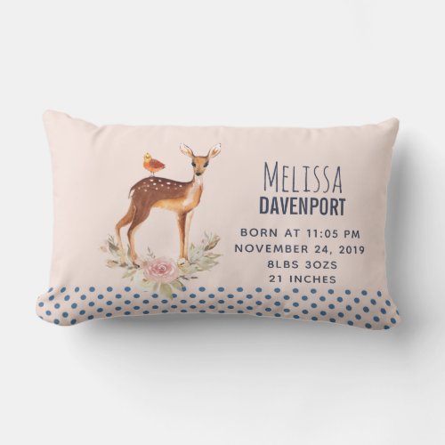 Cute Brown Watercolor Deer Rustic New Baby Lumbar Pillow