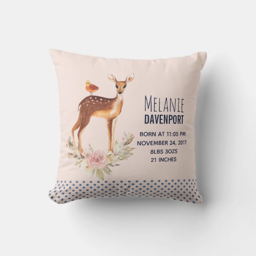 Cute Brown Watercolor Deer Rustic New Baby Throw Pillow