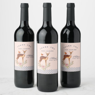 Cute Brown Watercolor Deer Rustic Thank You Wine Label