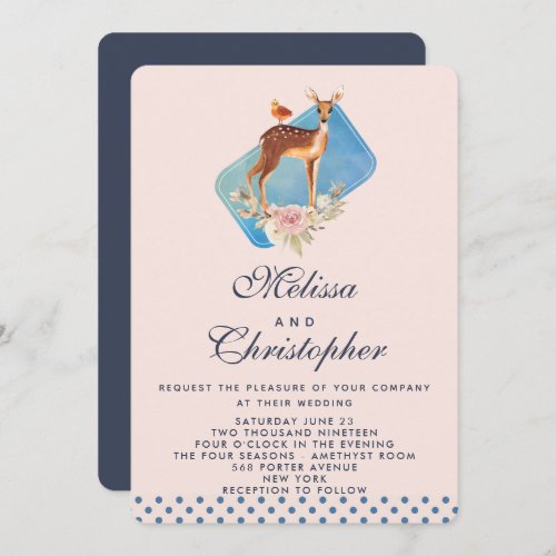 Cute Brown Watercolor Deer Wedding Invitation