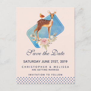 Cute Brown Watercolor Deer Wedding Save the Date Postcard