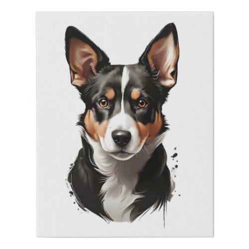 Cute Brown White Black Dog Puppy Faux Canvas Print