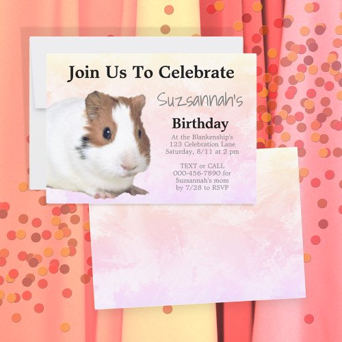 Cute Brown White Guinea Pig Custom Colorful Party  Invitation