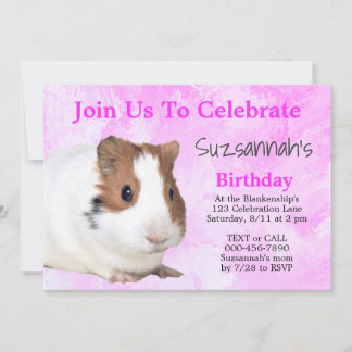 Cute Brown White  Guinea Pig Custom Party Invitation