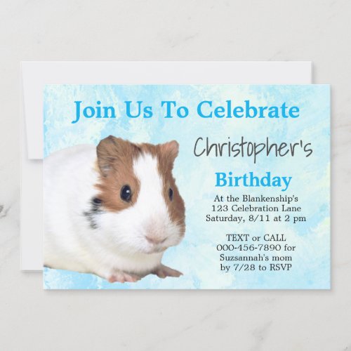 Cute Brown White  Guinea Pig Custom Party Invitation