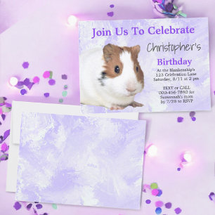 Cute Brown White  Guinea Pig Custom Purple Party Invitation