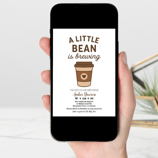 Cute Brown & White Neutral Coffee Baby Shower Announcement (Front Digital)