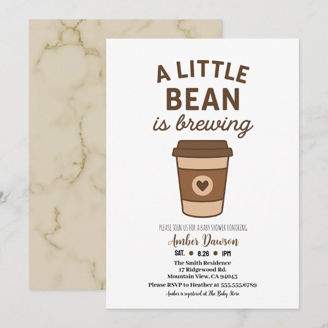 Cute Brown & White Neutral Coffee Baby Shower Announcement (Front/Back)