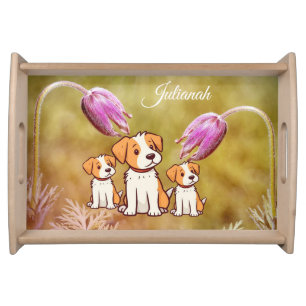 Cute Brown & White Surprise Puppies For Dog Lovers Serving Tray