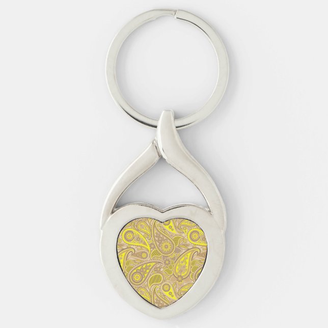 Cute brown yellow paisley pattern keychain (Front)