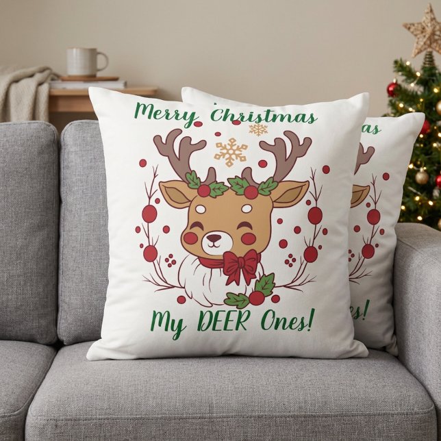 Cute ''Browns on White ''DEER ONES'' Christmas Throw Pillow (Creator Uploaded)