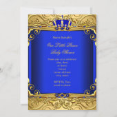 Cute Brunette Baby Shower Boy Regal Royal Blue Invitation (Back)