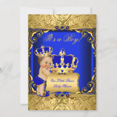 Cute Brunette Baby Shower Boy Regal Royal Blue Invitation (Front)