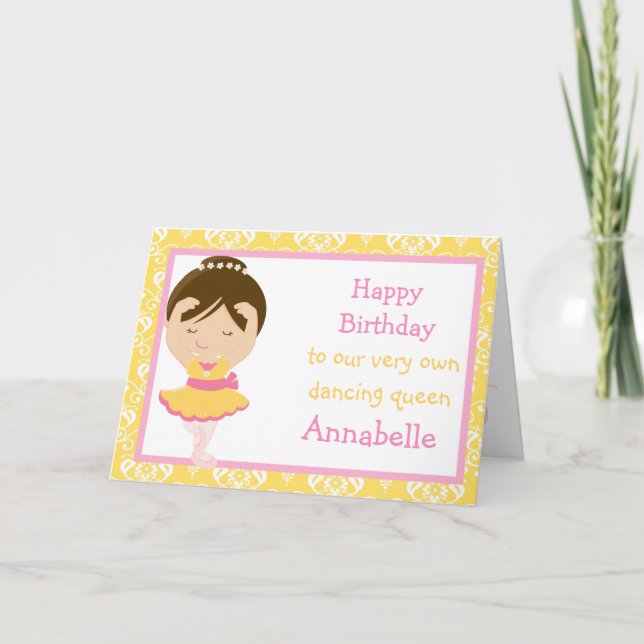 Cute Brunette Ballerina Birthday Card (Front)
