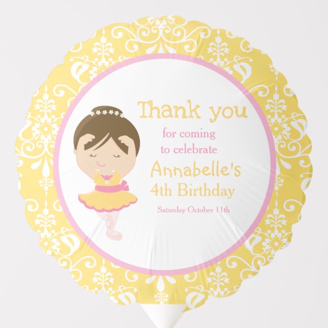 Cute Brunette Ballerina Birthday Party Balloon (Front)