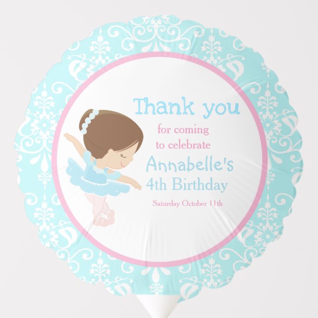 Cute Brunette Ballerina Birthday Party Balloon (Front)