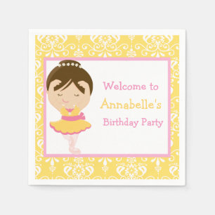 Cute Brunette Ballerina Birthday Party Napkins
