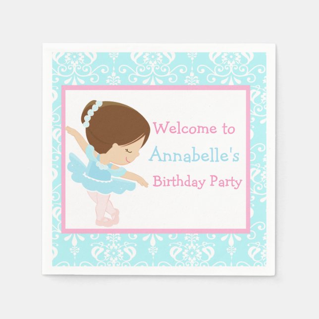 Cute Brunette Ballerina Birthday Party Napkins (Front)