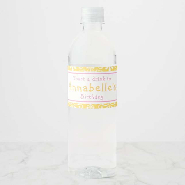 Cute Brunette Ballerina Birthday Party Water Bottle Label (Front)