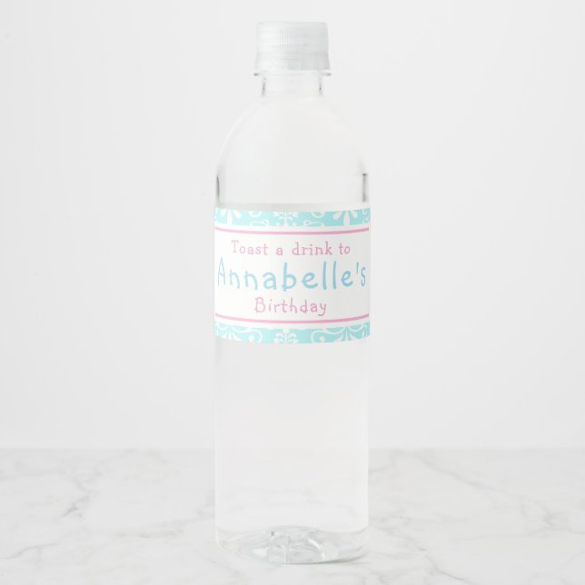 Cute Brunette Ballerina Birthday Party Water Bottle Label (Front)