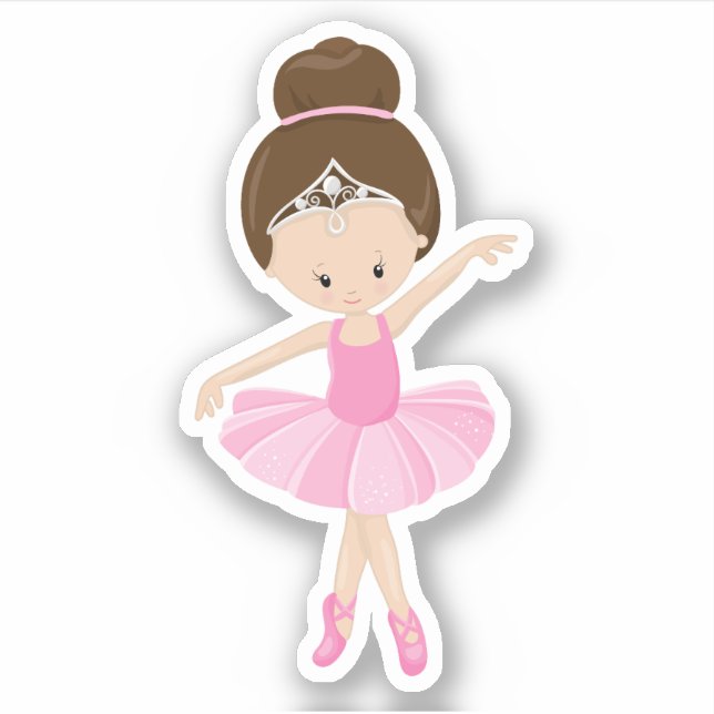 Cute Brunette Ballerina Girl Sticker (Front)