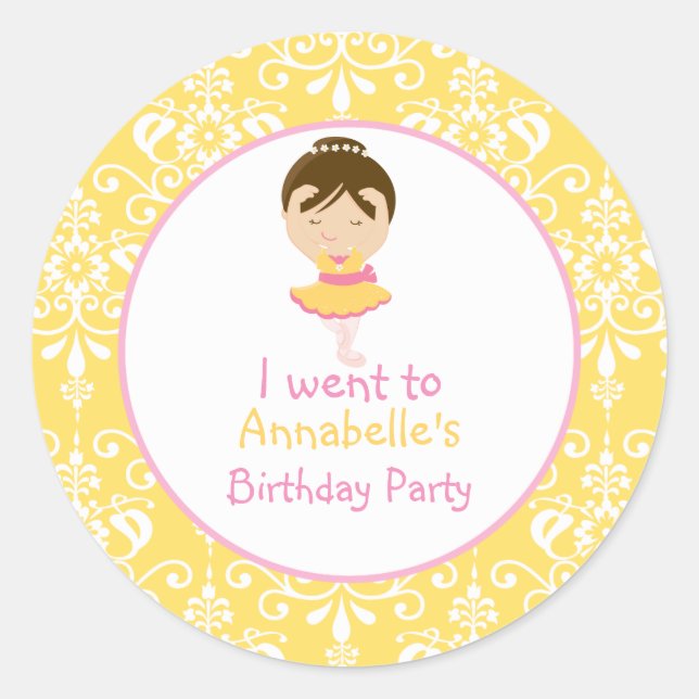 Cute Brunette Ballerina 'I went to' Classic Round Sticker (Front)