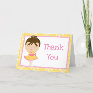 Cute Brunette Ballerina Letterpress Thank You Card