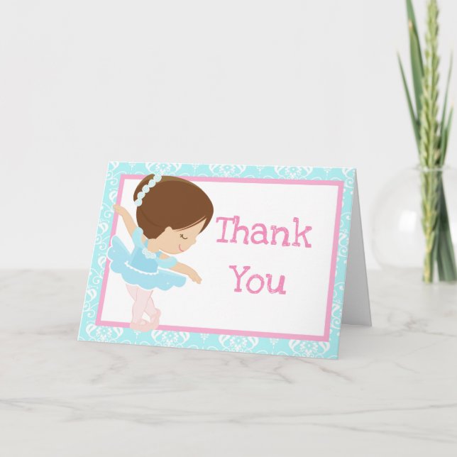 Cute Brunette Ballerina Thank You Card (Front)
