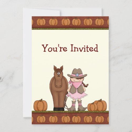 Cowgirl and Horse Autumn Birthday Invitation