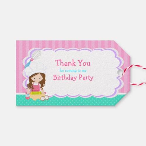 Cute Brunette Girl Baking Birthday Gift Tag