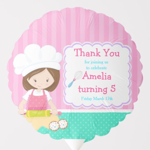 Cute Brunette Girl Baking Birthday Party Balloon