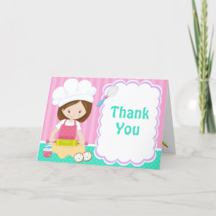 Cute Brunette Girl Baking Birthday Party Letterpress Thank You Card