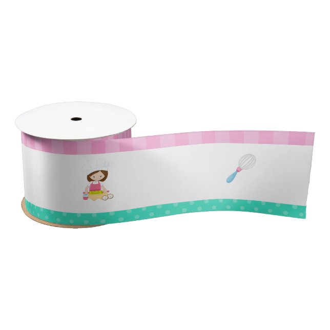 Cute Brunette Girl Baking Satin Ribbon (Spool)
