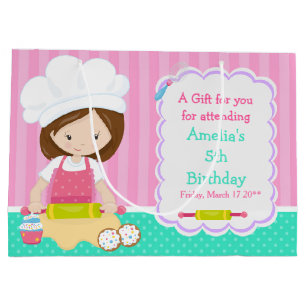 Cute Brunette Girl Baking Thank You Large Gift Bag